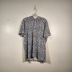 G/FORE SS Golf Polo Mens L Black White Small Floral AOP Outdoor CROOKED STICK